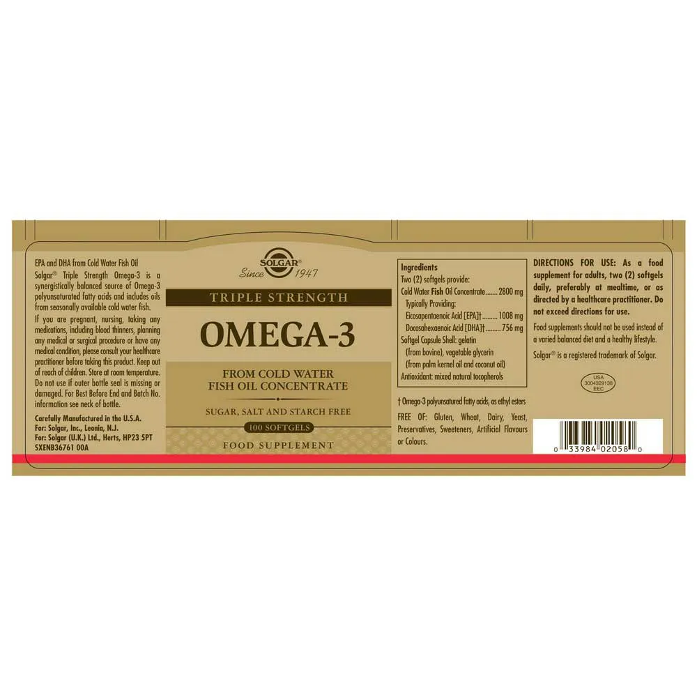 Solgar Trippel Styrke Omega-3 100 Enheter, Golden, One Size Solgar Trippel Styrke Omega-3 100 Enheter, Golden, One Size