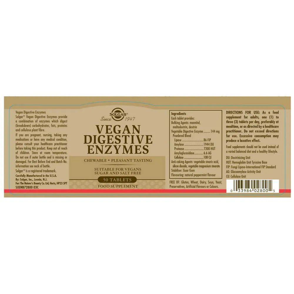 Solgar Vegan Digestive Enzymes Tabletter 50 Enheter, One size Solgar Vegan Digestive Enzymes Tabletter 50 Enheter, One size