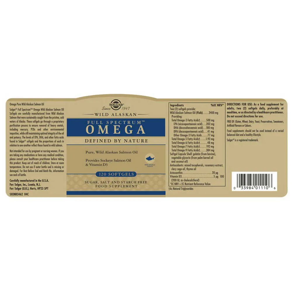 Solgar Vill Alaskan Fullspektret Omega 120 Enheter, Blue, One Size Solgar Vill Alaskan Fullspektret Omega 120 Enheter, Blue, One Size