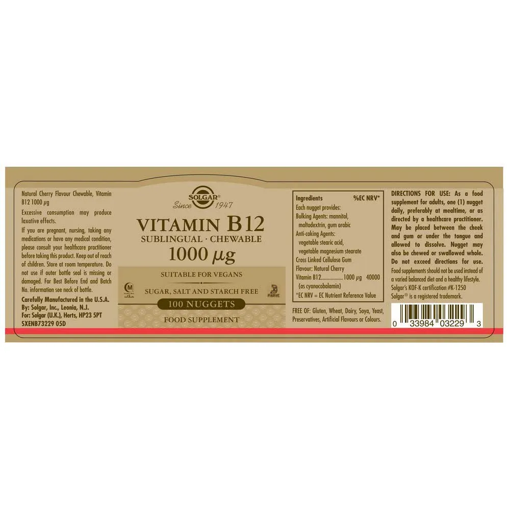 Solgar Vit B12 1000mcg 100 Enheter, Brown, One Size