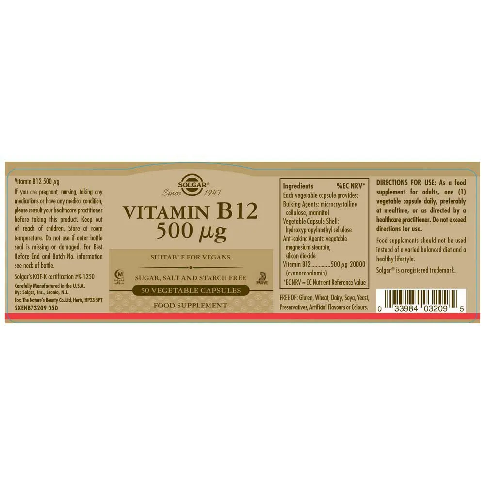 Solgar Vitamin B12 500mcgr 50 Enheter, Brown, One Size