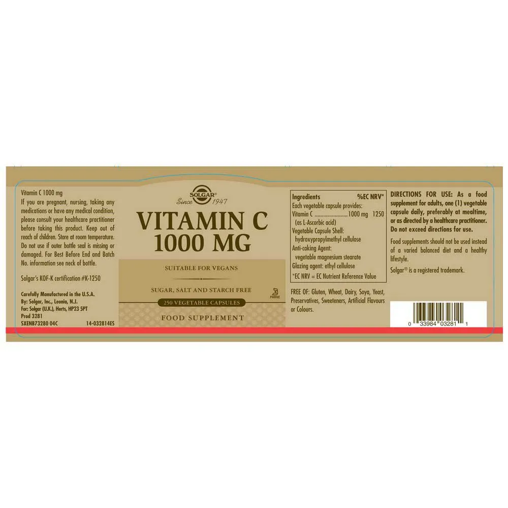 Solgar Vitamin C 1000 Mg 250 Enheter, Brown, One Size