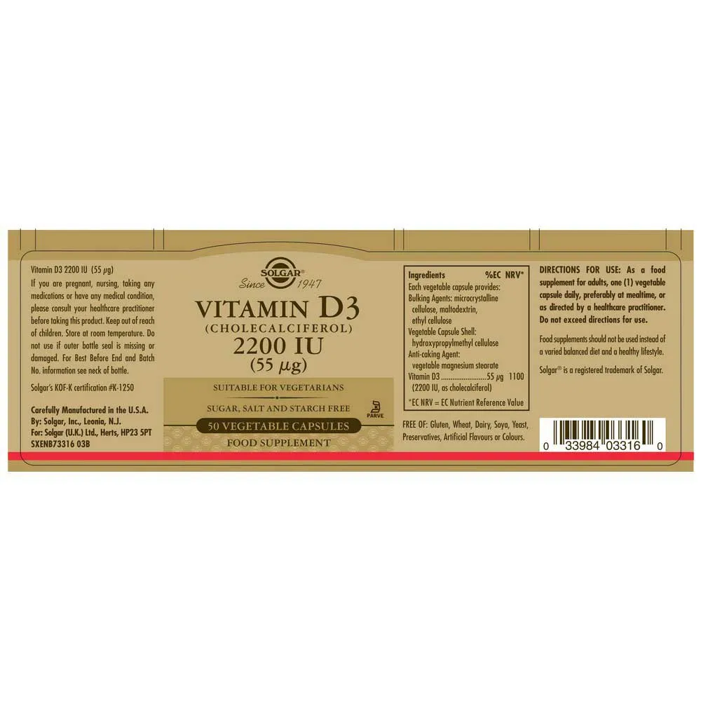 Solgar Vitamin D3 2200 Ie 55 Mcg 50 Enheter, Brown, One Size