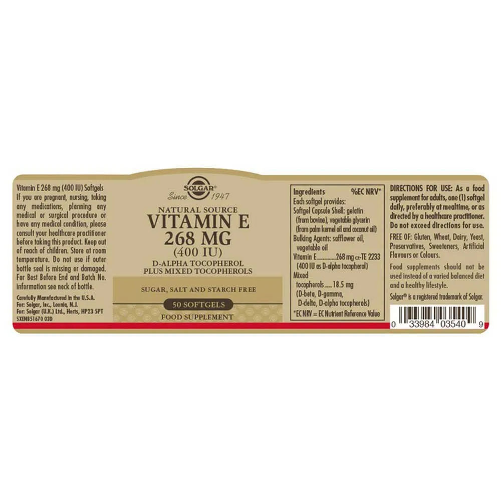 Solgar Vitamin E 400 Ie 268mg 50 Enheter, Brown, One Size