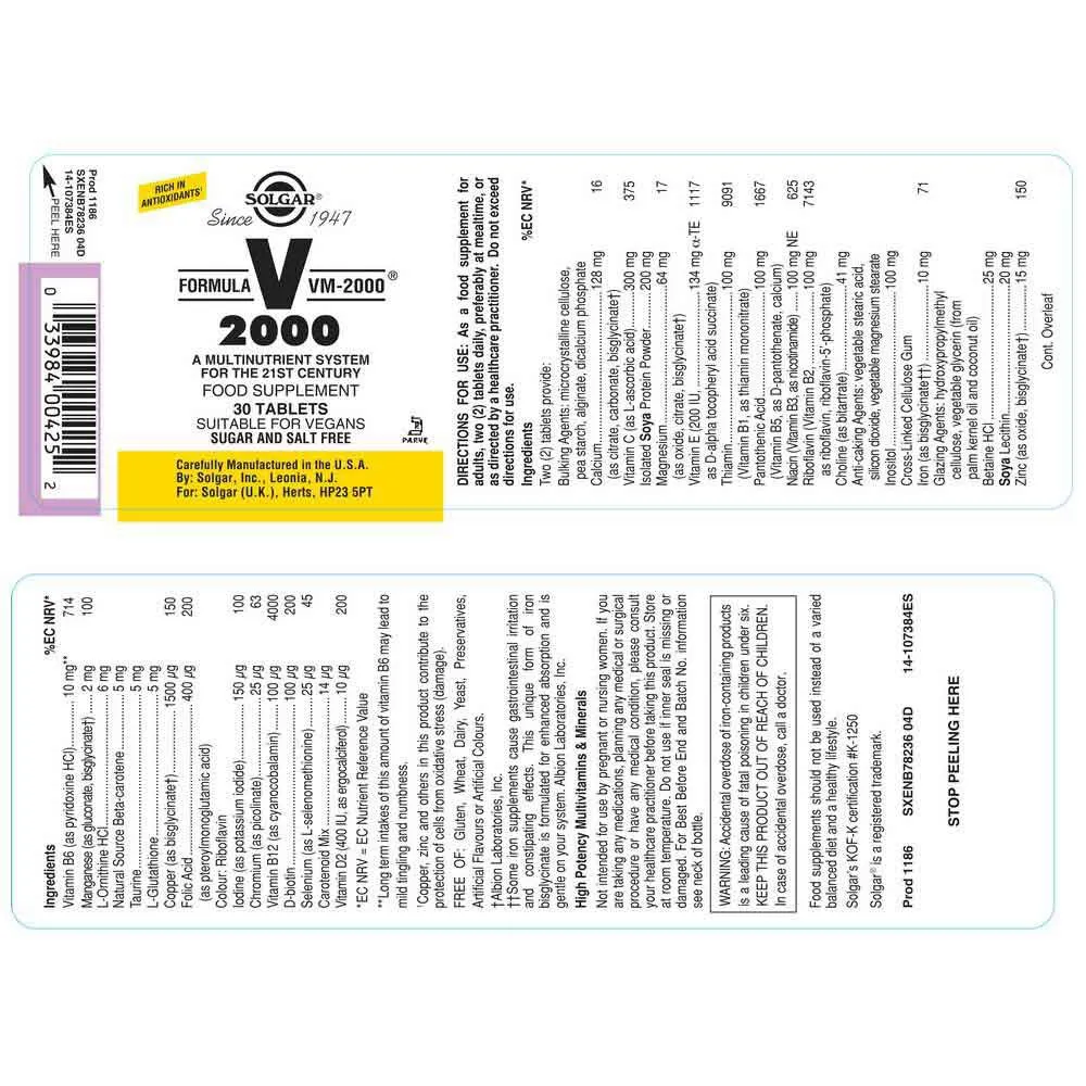 Solgar Vm-2000 Tabletter 30 Enheter, Brown, One Size