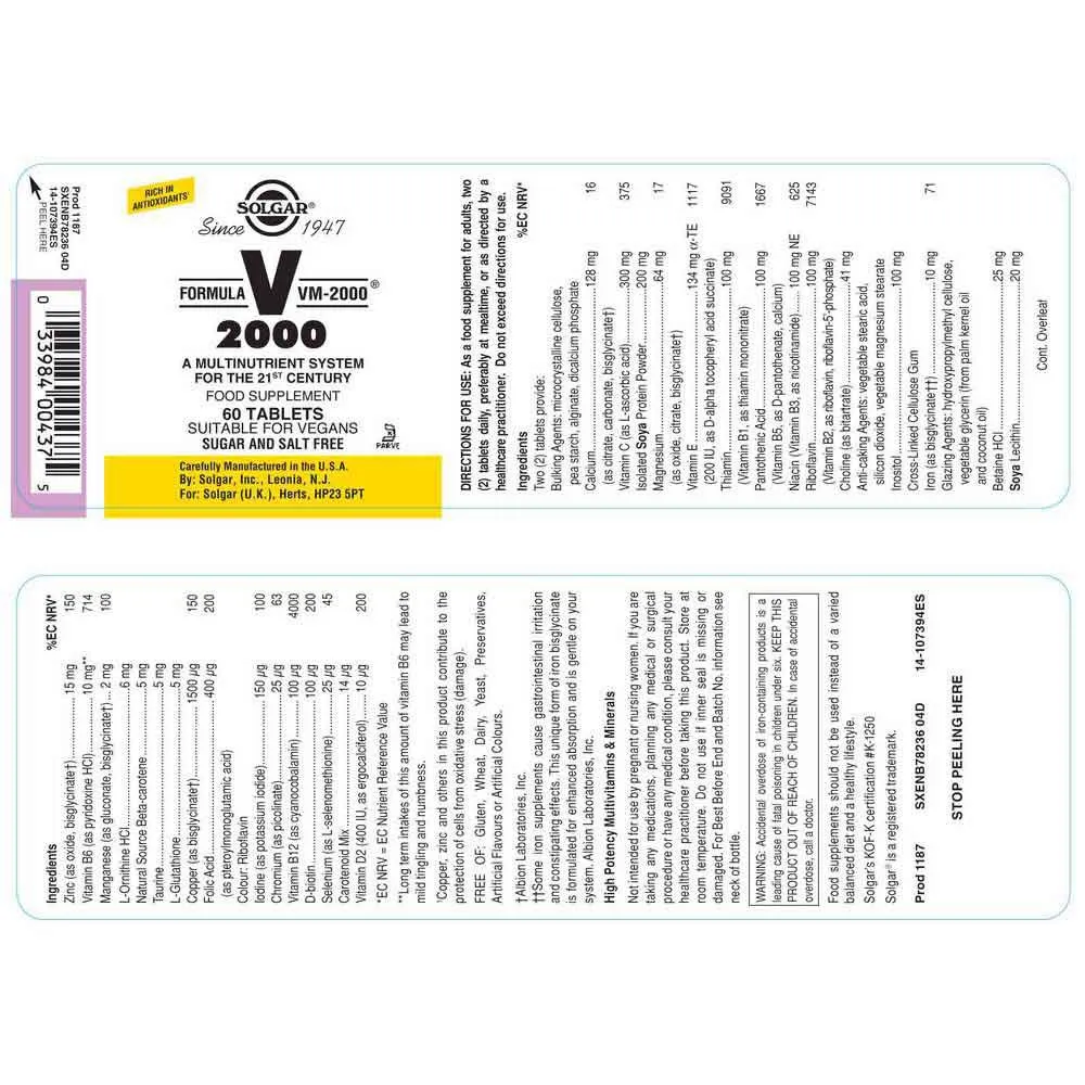 Solgar Vm-2000 Tabletter 60 Enheter, Brown, One Size