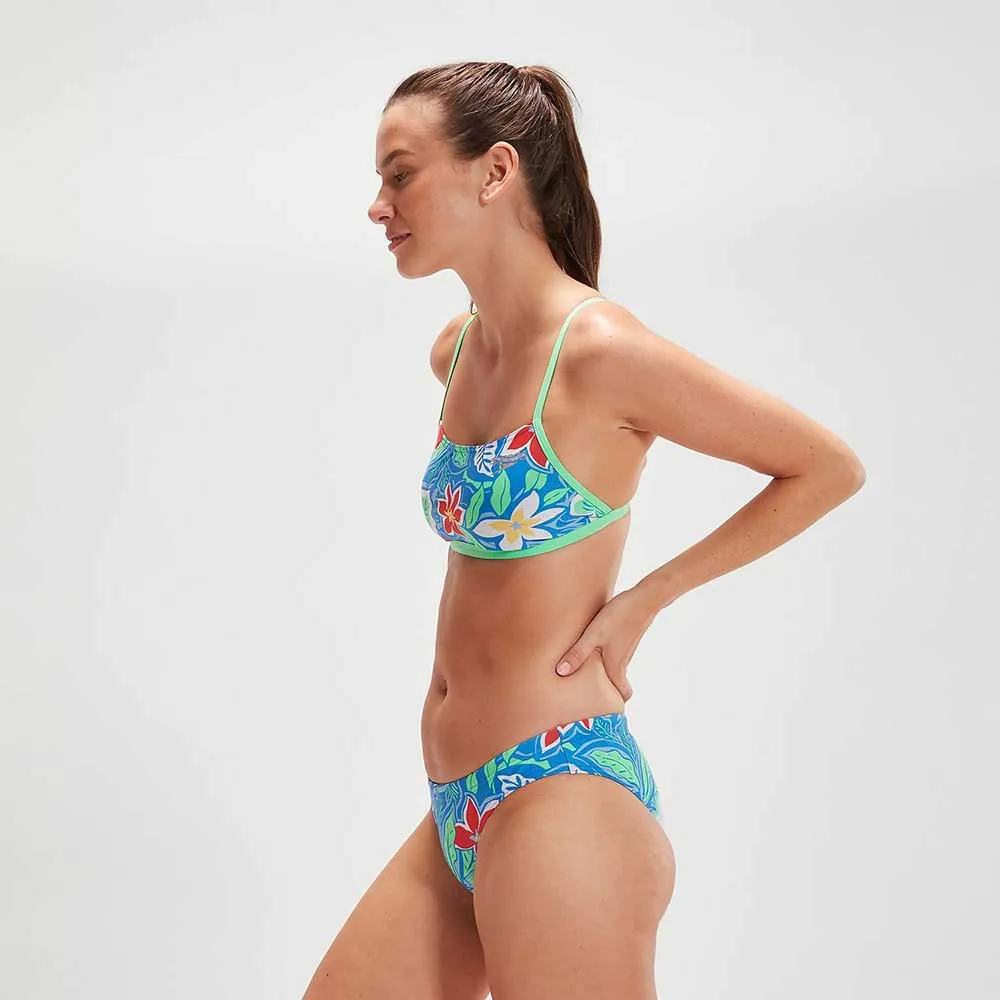 Speedo Allover Cross Back Crop Bikinitopp female, Bondi blue / fake green / white / risk red, UK 28
