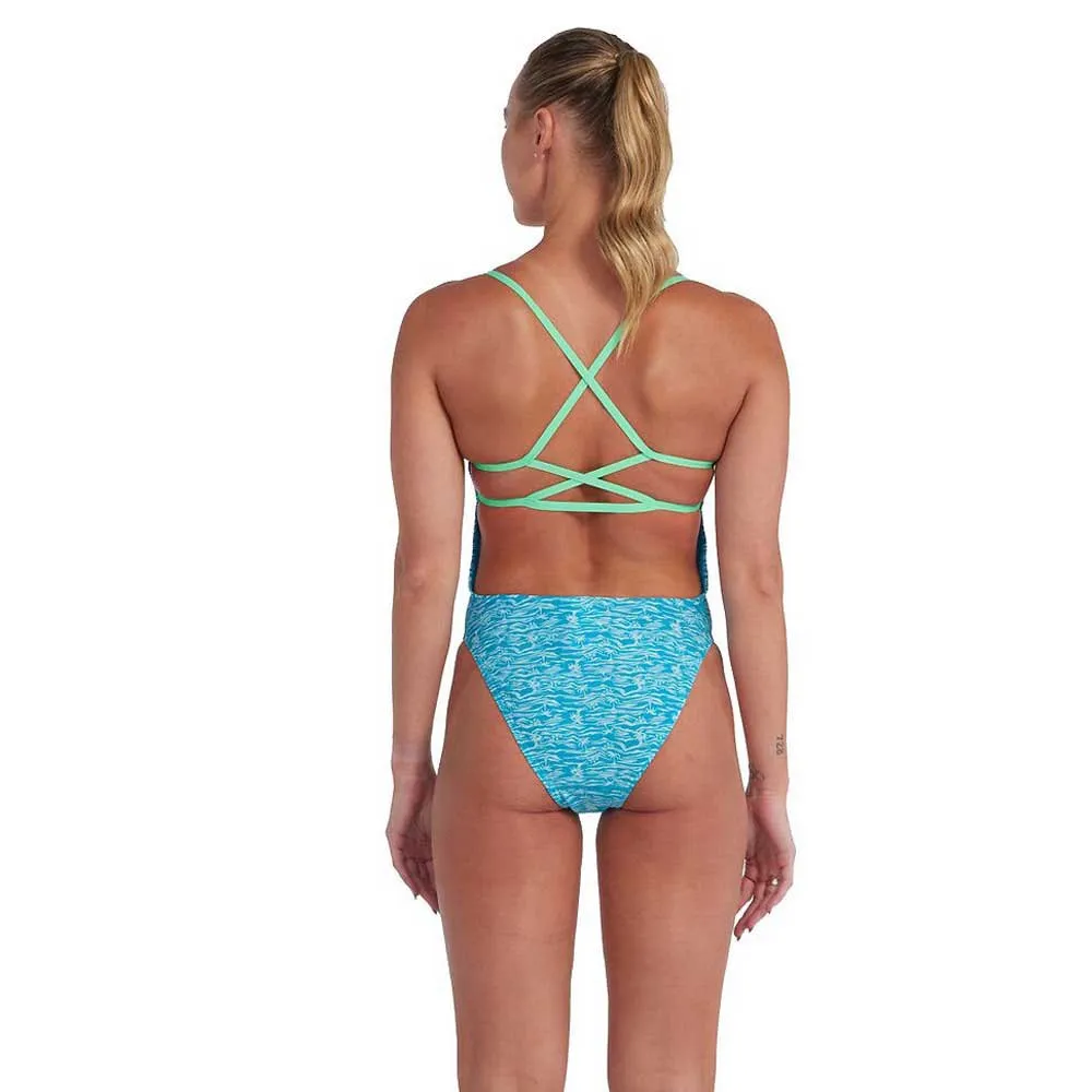 Speedo Allover Lattice-back Badetøy female, Aquarium / aquasplash / fake green Speedo Allover Lattice-back Badetøy female, Aquarium / aquasplash / fake green