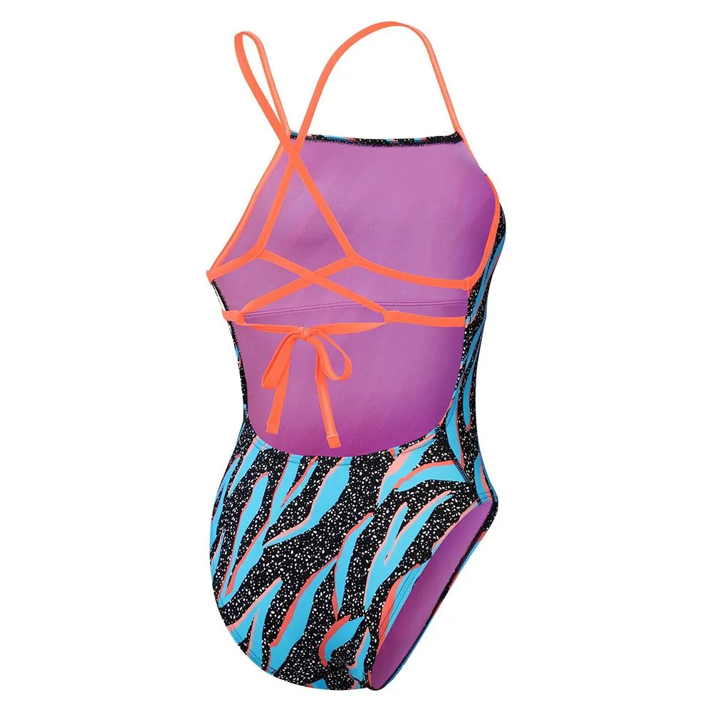 Speedo Allover Lattice Tie-back Badetøy female, Black / picton blue / siren red Speedo Allover Lattice Tie-back Badetøy female, Black / picton blue / siren red