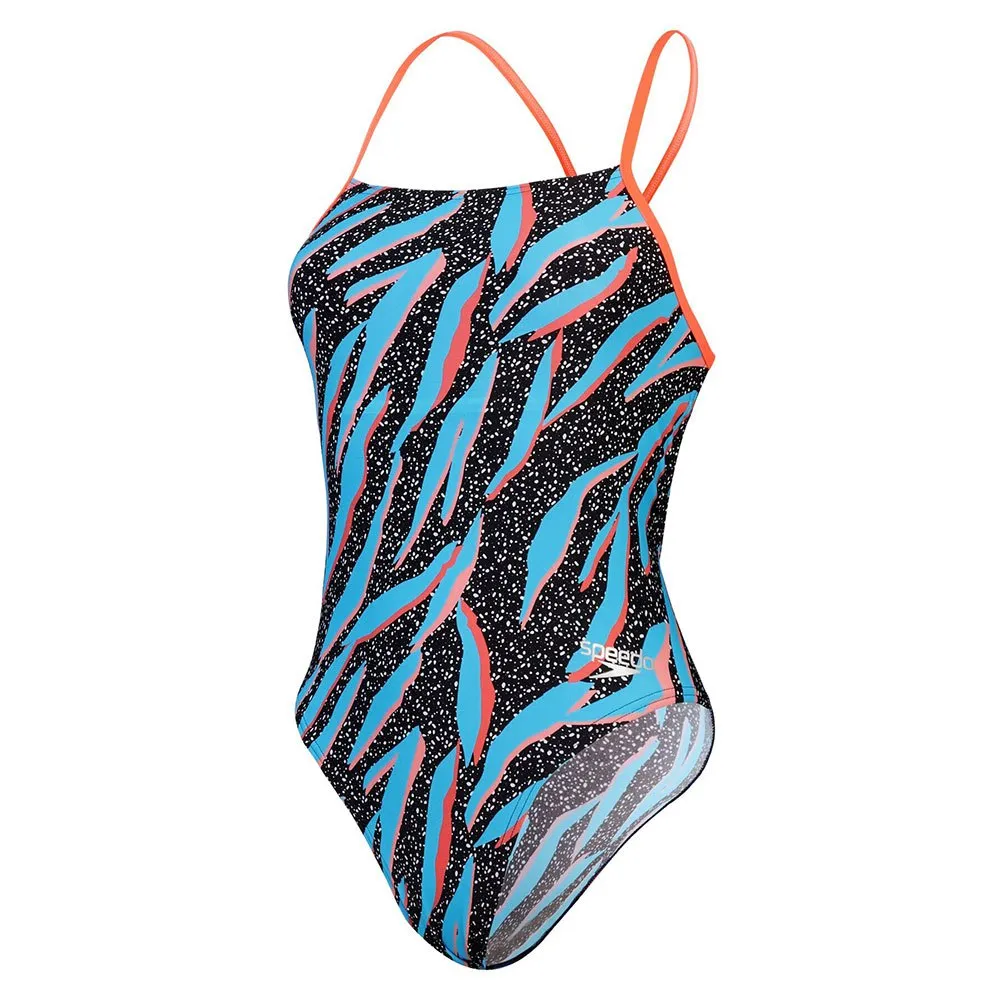 Speedo Allover Lattice Tie-back Badetøy female, Black / picton blue / siren red Speedo Allover Lattice Tie-back Badetøy female, Black / picton blue / siren red
