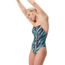 Speedo Allover Lattice Tie-back Badetøy female, Black / picton blue / siren red