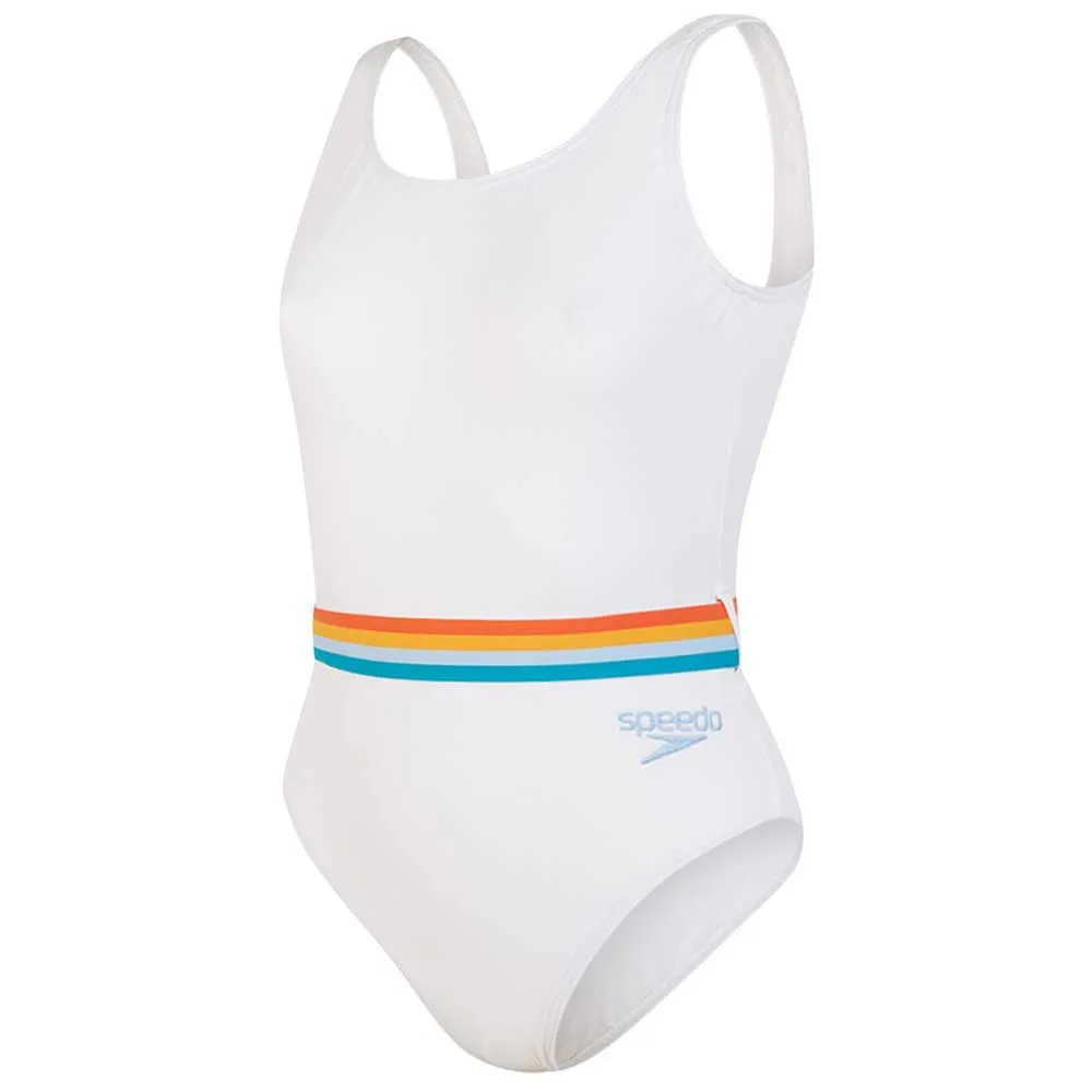 Speedo Belted Deep U-back Badetøy female, White / orange fizz / mango / sky blue / blue bay