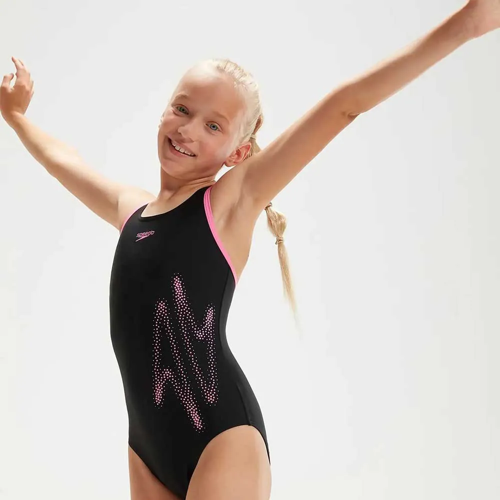 Speedo Boom Logo Placement Flyback Badetøy female, Black / taffy pink, 5-6Y Speedo Boom Logo Placement Flyback Badetøy female, Black / taffy pink, 5-6Y