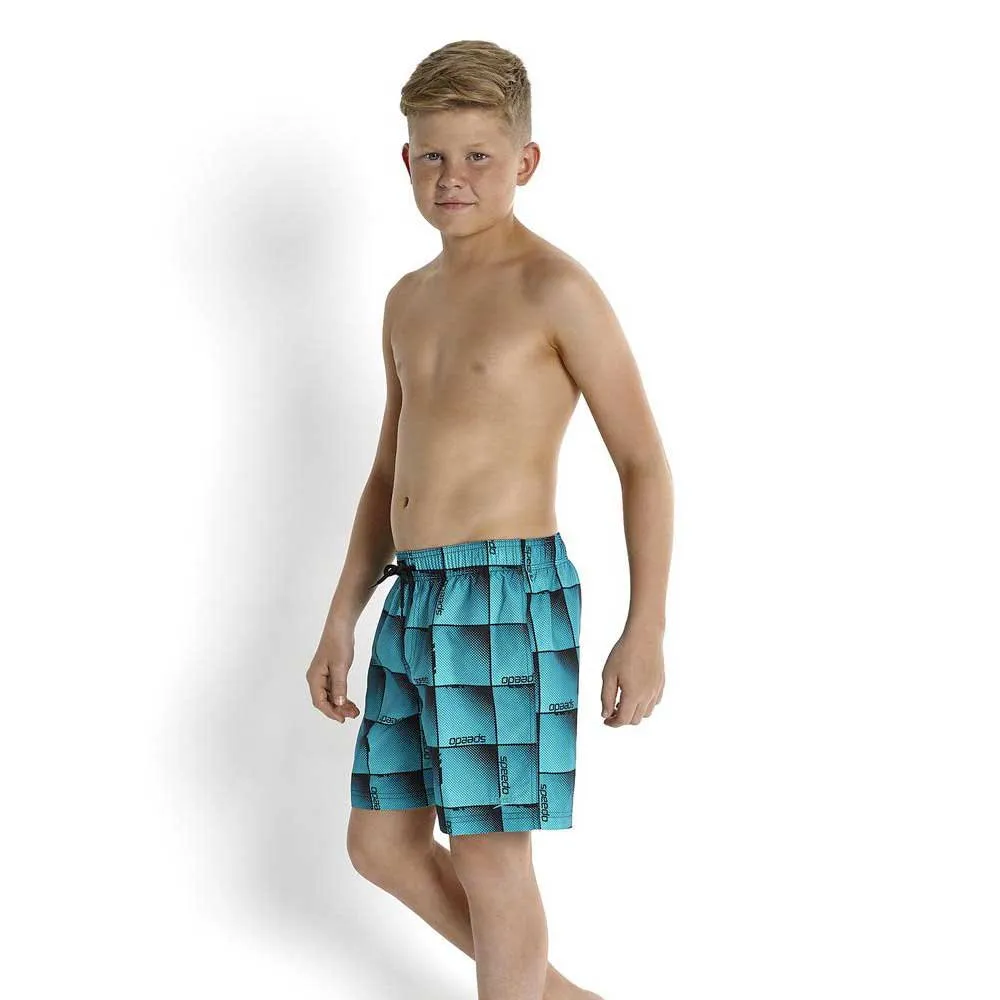 Speedo Boombastic Printed Leisure 15´´ Badebukse, Black / bali blue / aquarium, 10-11Y