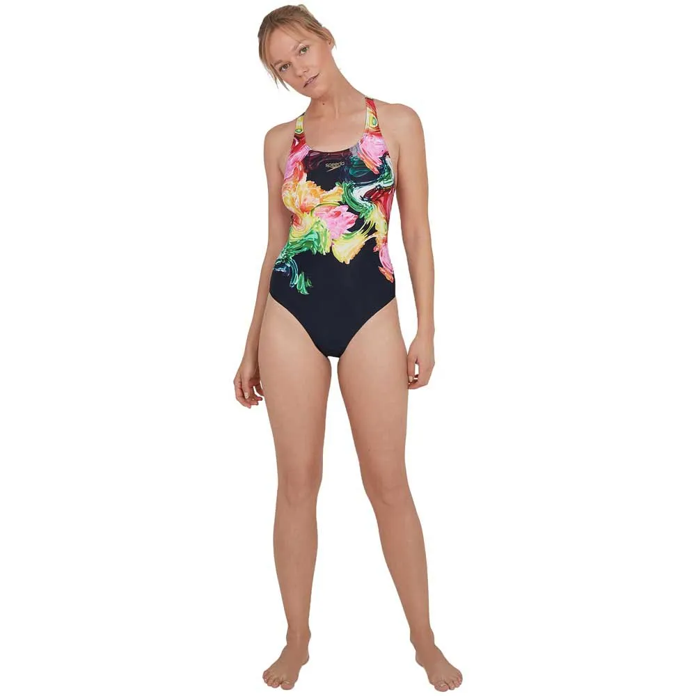Speedo Colourblend Placement Digital Powerback Badetøy female, Black / mango / lava red / white / jade