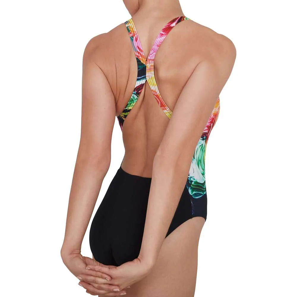 Speedo Colourblend Placement Digital Powerback Badetøy female, Black / mango / lava red / white / jade