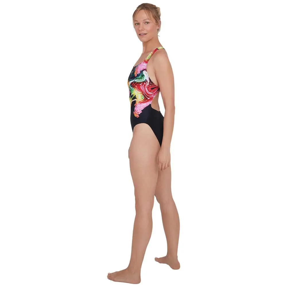 Speedo Colourblend Placement Digital Powerback Badetøy female, Black / mango / lava red / white / jade