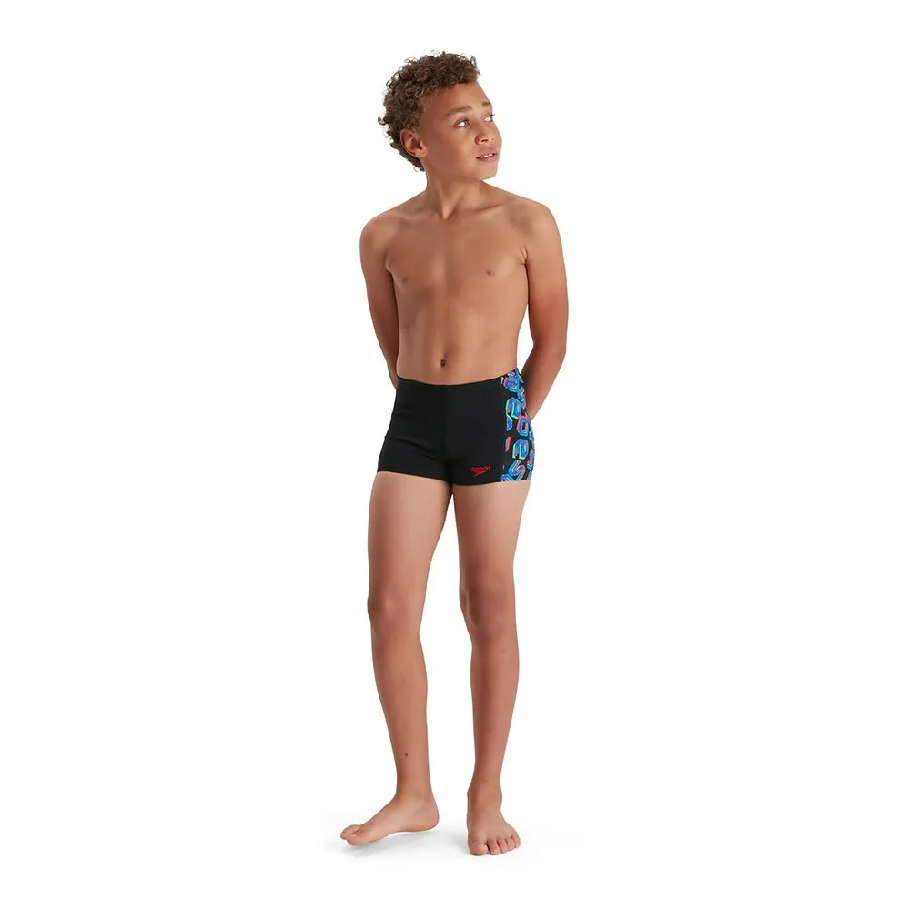 Speedo Digi Allover Panel Badeshorts Boxer male, Black / lava red / neon absinthe / lapis blue / blue flame, 5-6Y