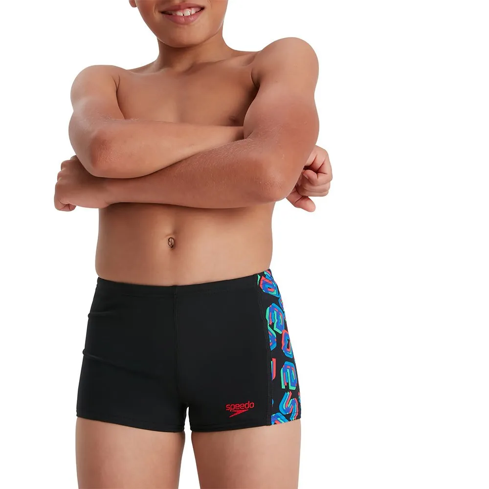 Speedo Digi Allover Panel Badeshorts Boxer male, Black / lava red / neon absinthe / lapis blue / blue flame, 5-6Y