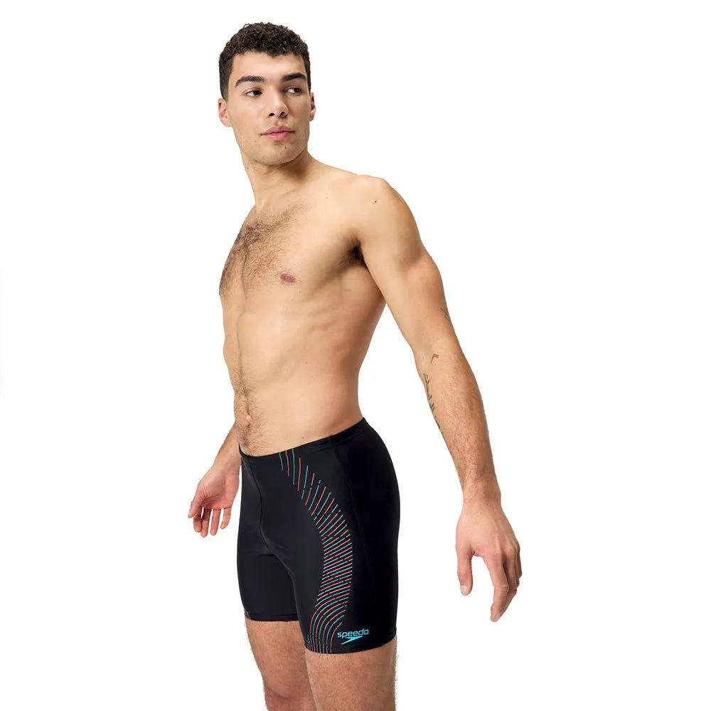 Speedo Duo Logo Print Mid Jammer, Black / mandarin peel / dark teal Speedo Duo Logo Print Mid Jammer, Black / mandarin peel / dark teal
