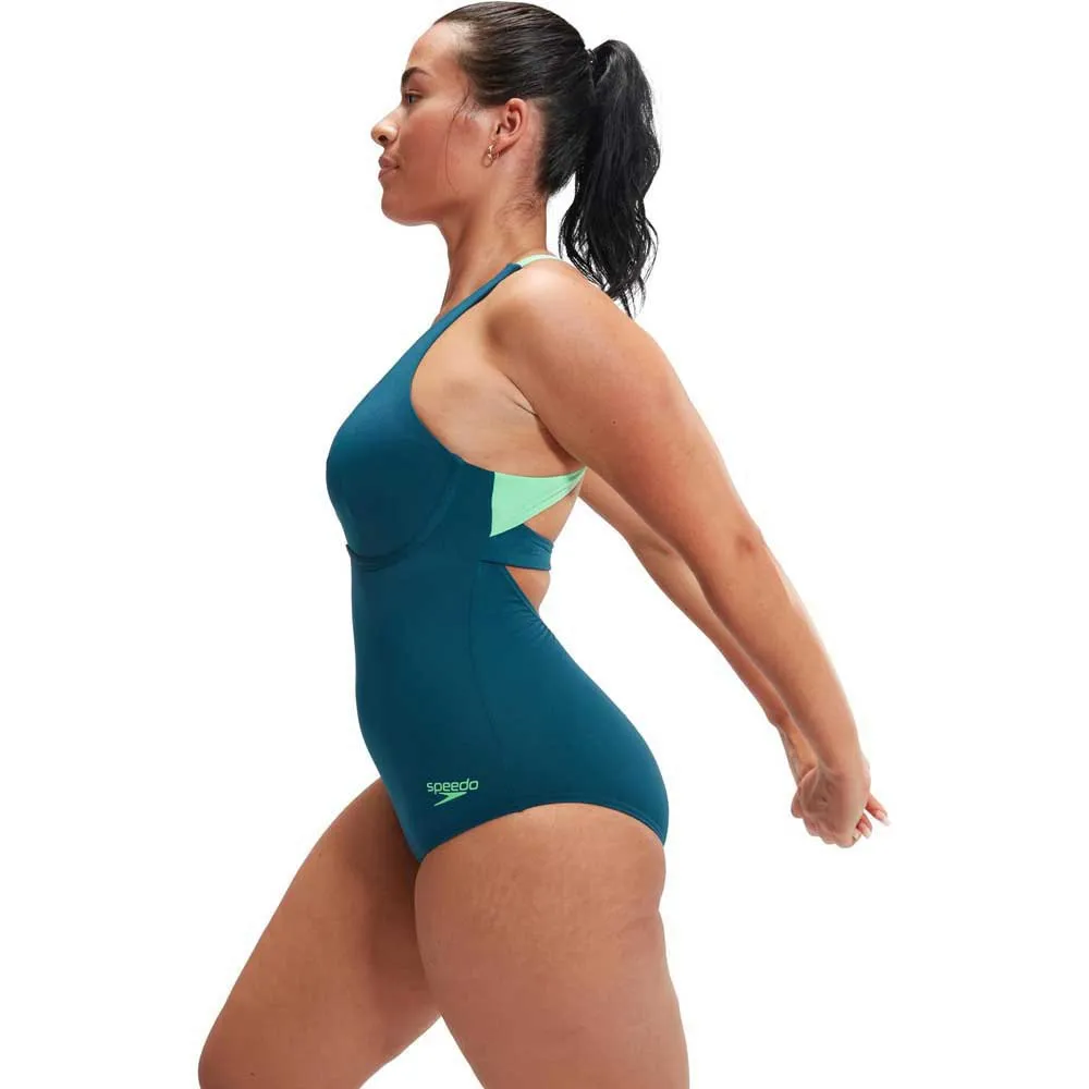 Speedo Flex Band With Integrated Swim Bra Badetøy female, Dark teal / harlequin green, BD