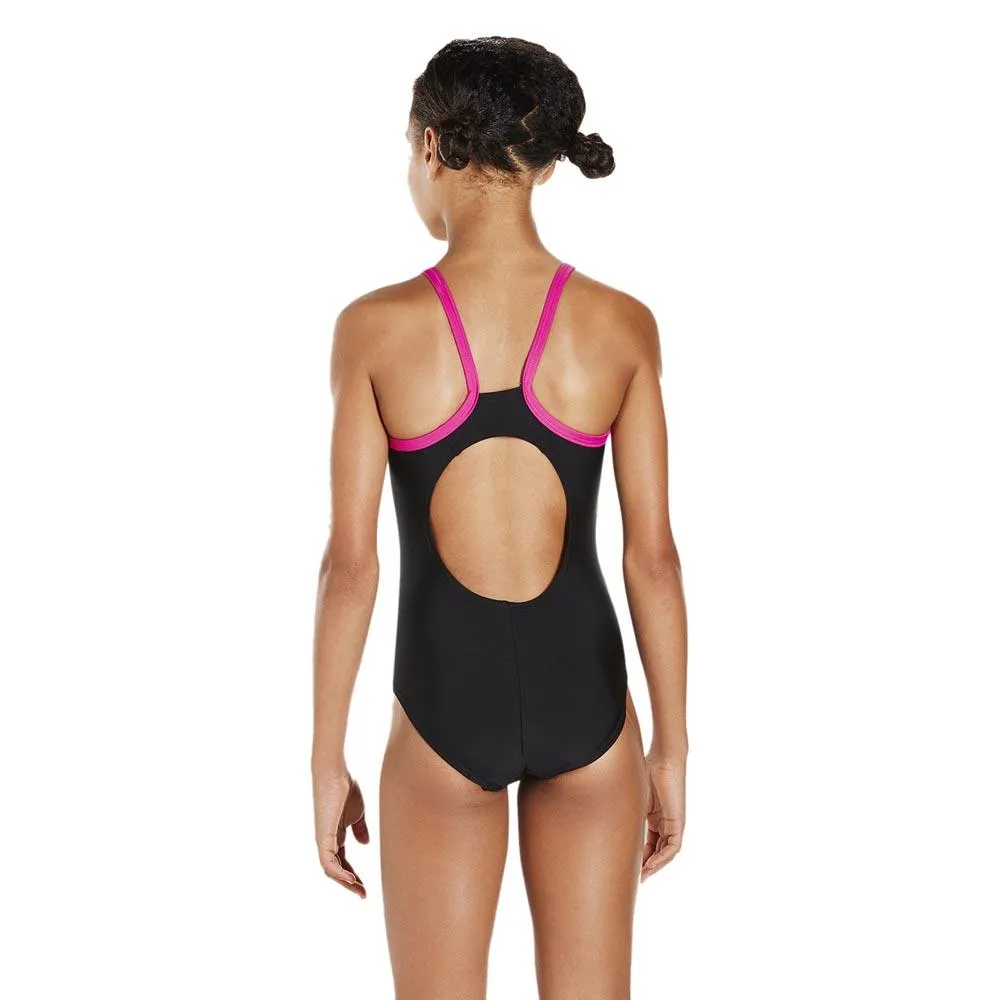 Speedo Gala Logo Muscleback Badetøy female, Black / electric pink, 15-16Y