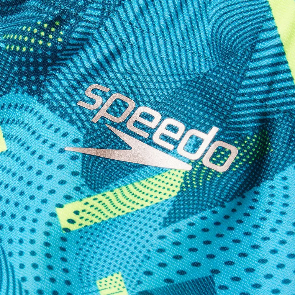 Speedo Geo Stripe V 17 Cm Club Training Allover Badeshorts Boxer male, Nordic teal / adriatic / fluo yellow