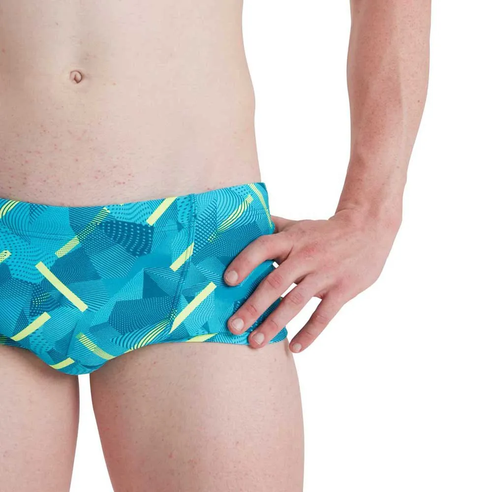 Speedo Geo Stripe V 17 Cm Club Training Allover Badeshorts Boxer male, Nordic teal / adriatic / fluo yellow