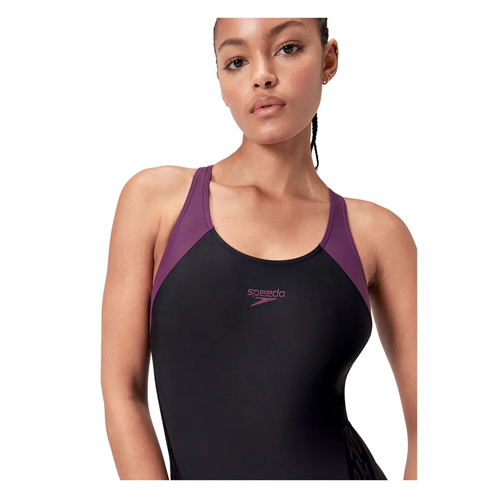 Speedo Hyperboom Splice Racerback Badetøy female, Black / plum dandy