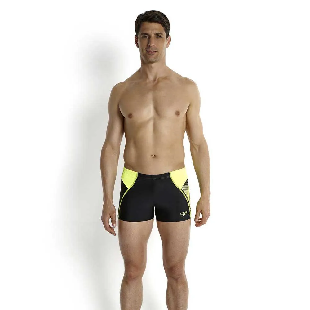 Speedo Logo Panel Badeshorts Boxer male, Black / fluo yellow