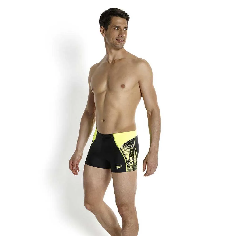 Speedo Logo Panel Badeshorts Boxer male, Black / fluo yellow