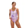 Speedo Printed Logo Deep U-back Mastektomi-badedrakt Med Lomme female, Miami lilac / soft coral / white