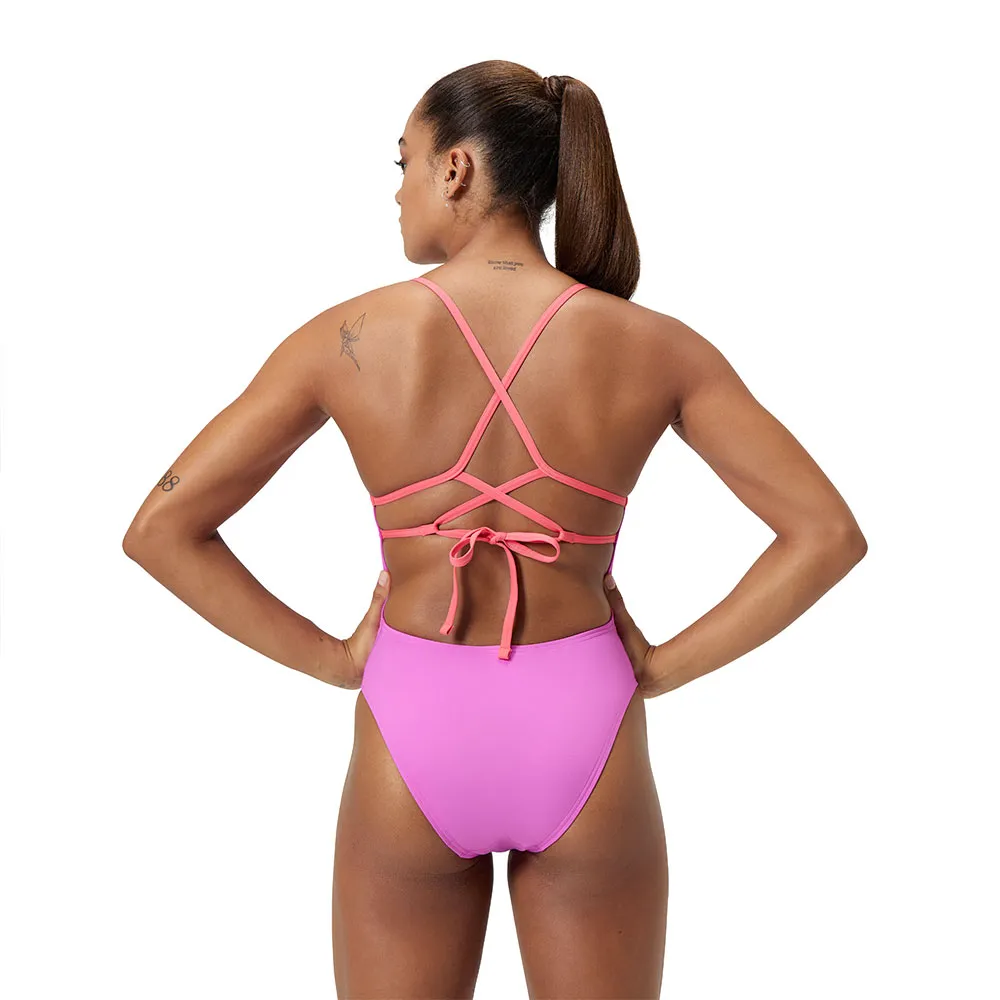 Speedo Solid Lattice Tie-back Badetøy female, Neon violet Speedo Solid Lattice Tie-back Badetøy female, Neon violet
