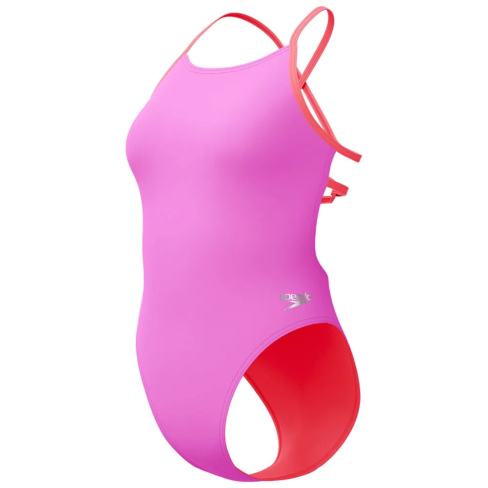 Speedo Solid Lattice Tie-back Badetøy female, Neon violet Speedo Solid Lattice Tie-back Badetøy female, Neon violet