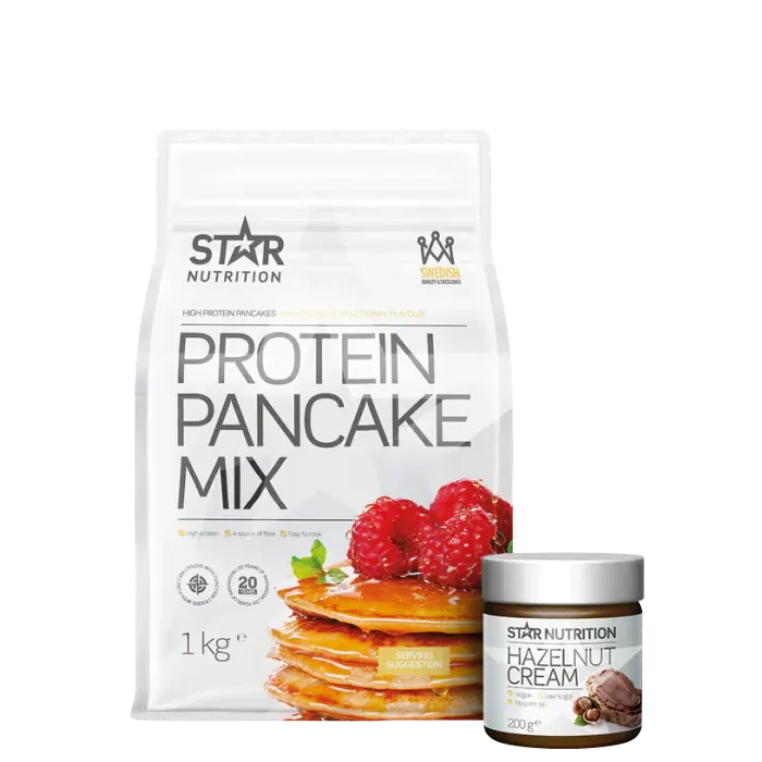 Star Nutrition teinpannekaker + Protein, Hasselnøttkrem, 1kg + 200g
