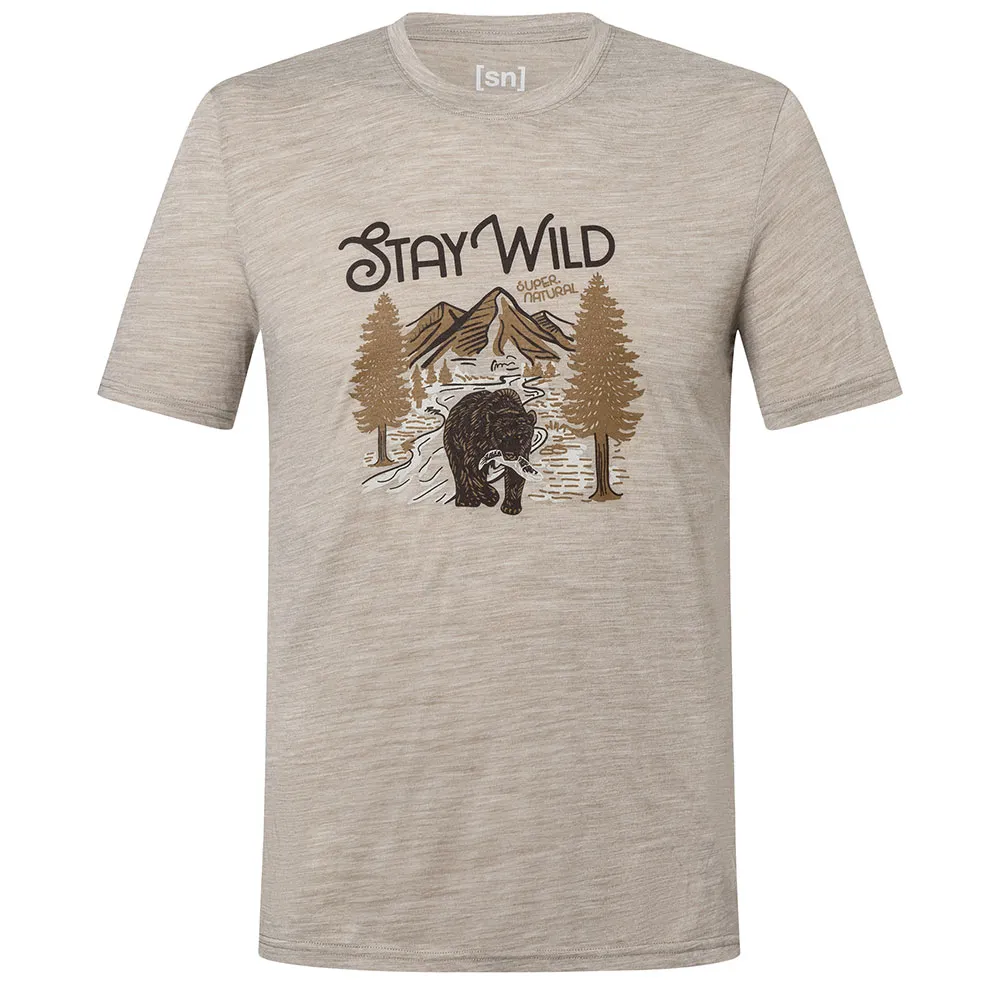 super.natural Better A Fish Than Me Kortarmet T-skjorte, Vintage khaki melange / various