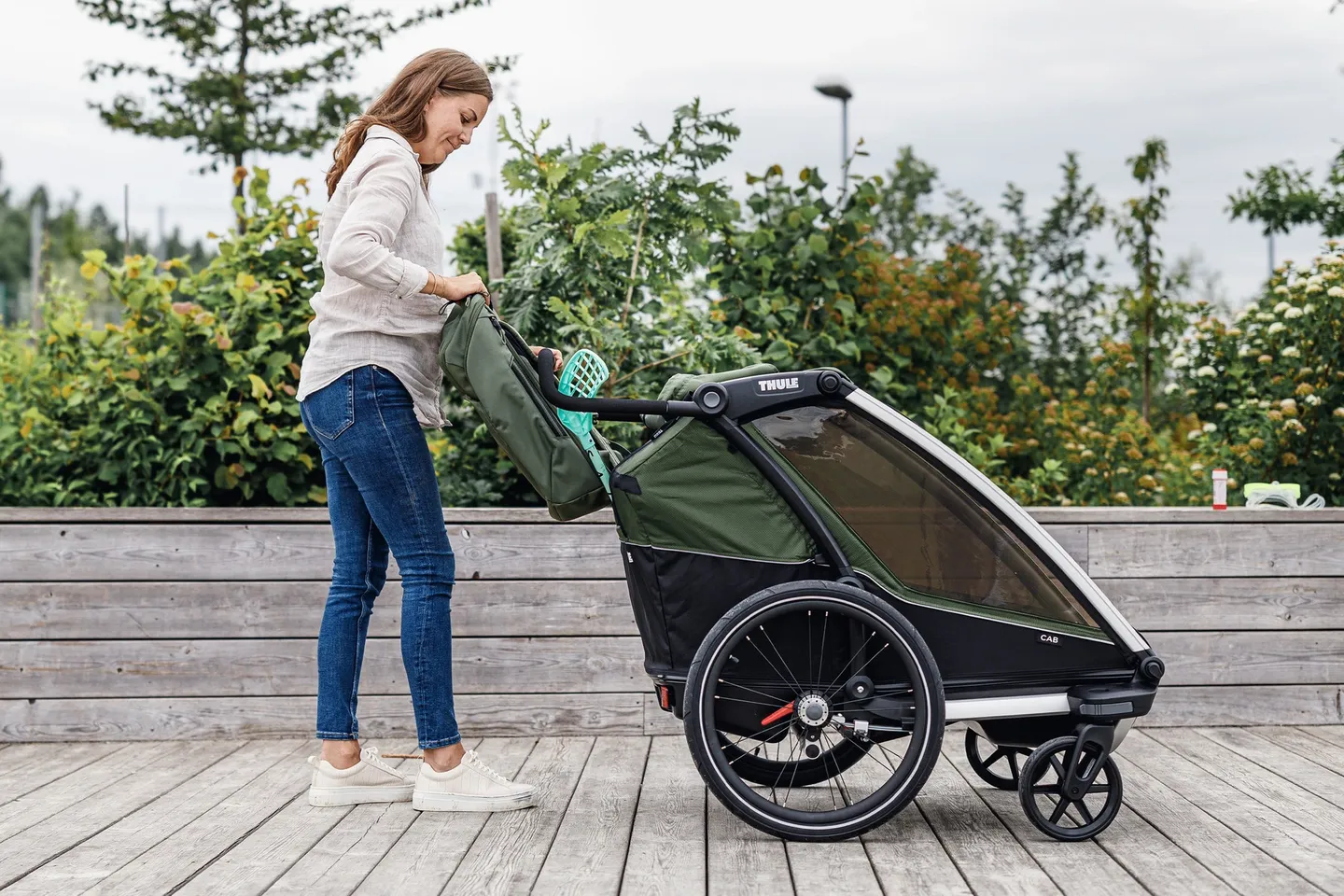 Thule Chariot Cab 2 Sykkel Barnevogn, Cypresgreen, One Size