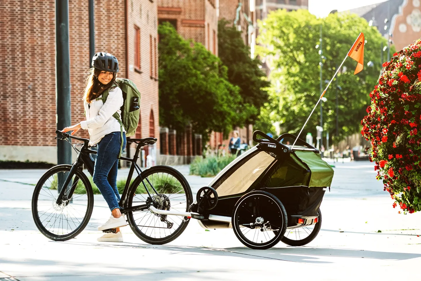 Thule Chariot Cab 2 Sykkel Barnevogn, Cypresgreen, One Size
