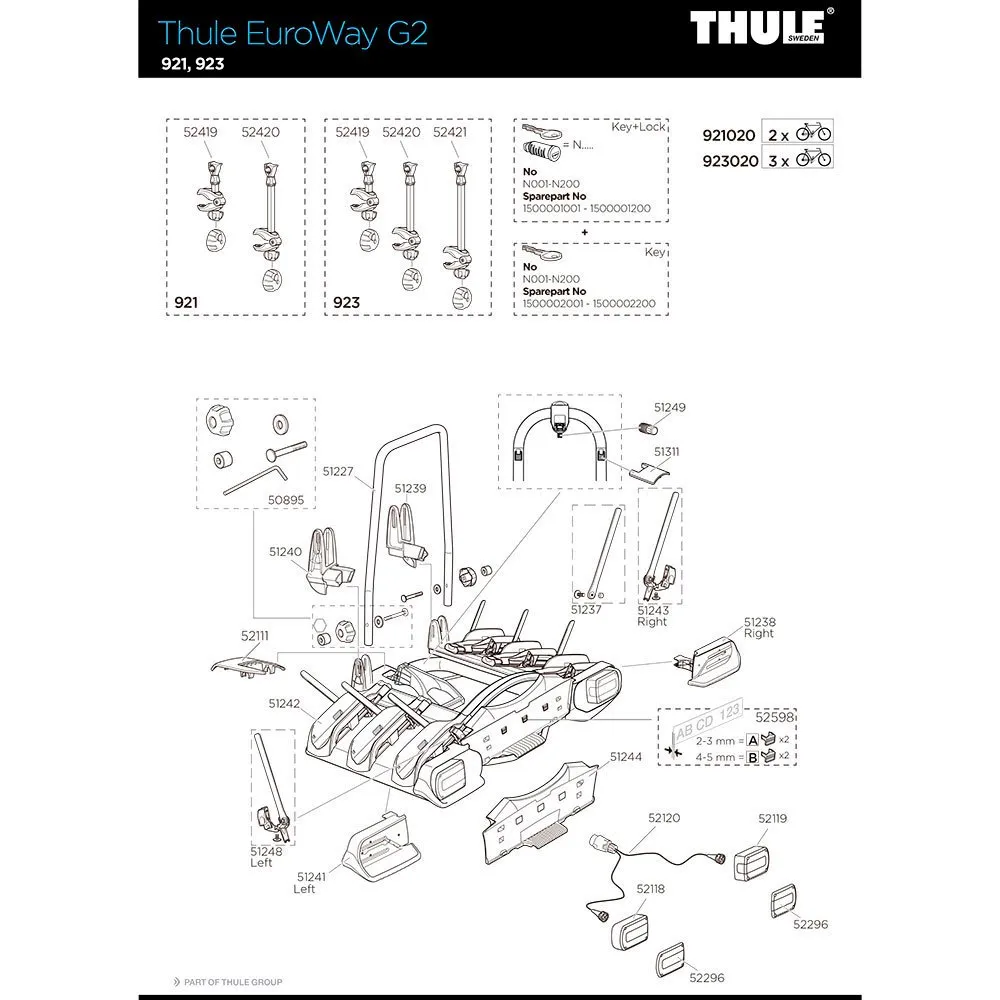 Thule Euroway G2 921/923 Short Bike Arm Reservedel, Black, One Size