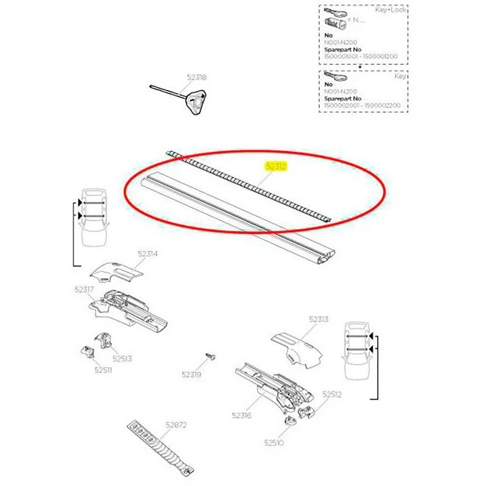 Thule Rubber Wingbar Edge Reservedel, Black, 980mm
