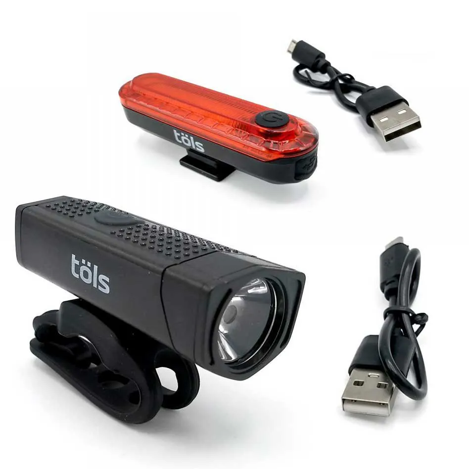 Töls Usb Sykkellyktesett, Black, 350 Lysstyrker / 10 Lysstyrker