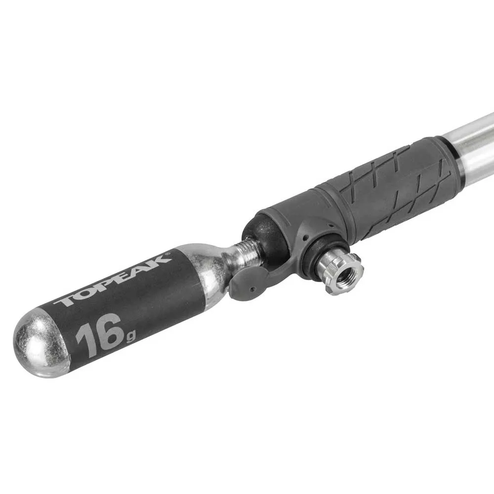 Topeak Hybrid Rocket Hp With 16g Threaded Co2 Cartridge Mini Pumpe, Black / grey, 160psi Topeak Hybrid Rocket Hp With 16g Threaded Co2 Cartridge Mini Pumpe, Black / grey, 160psi