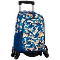 Toybags Fortnite Blå Kamuflasje Dobbel Ryggsekk Med Adapterbar Vogn Og 4 Svingbare Hjul 42x32x20 Cm