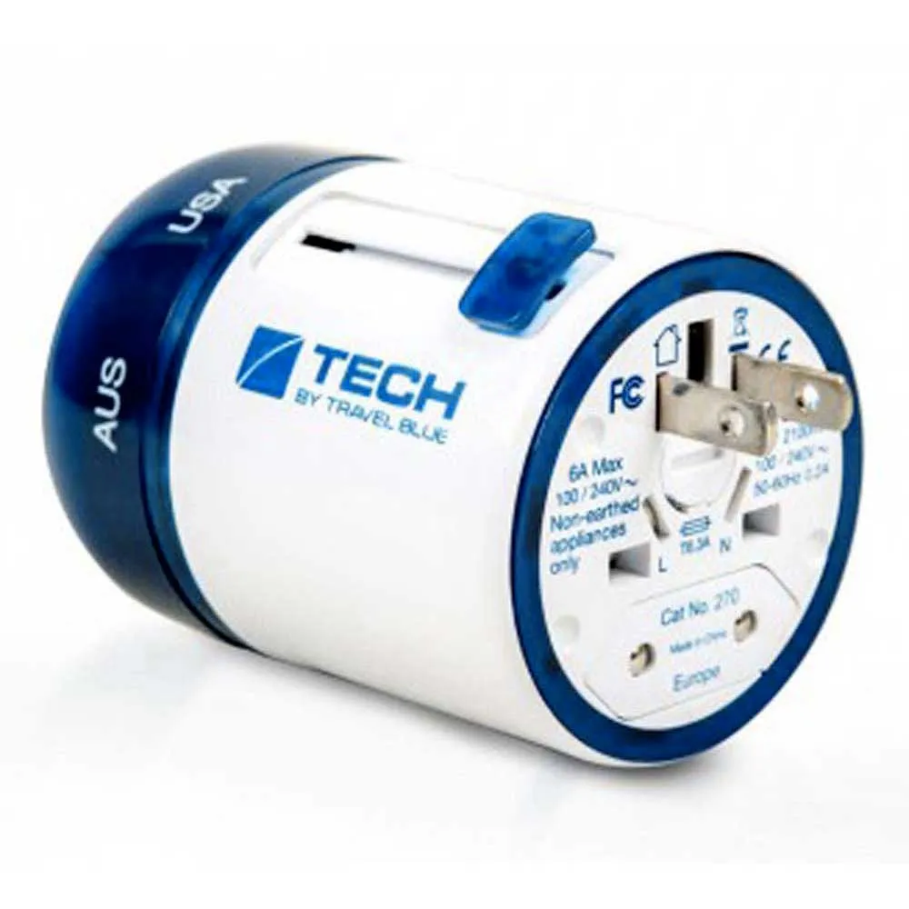Travel Blue Twist & Slide+2 Usb Plug Adapter, White / blue, One Size
