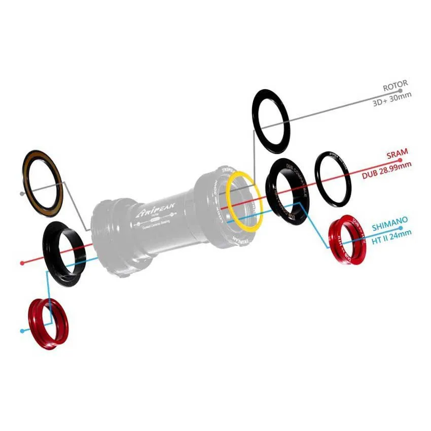 Tripeak Twist Fit Bb30 Shimano/sram Dub/rotor 3d Steel Kranklagerkopper, Black, 68/73mm Tripeak Twist Fit Bb30 Shimano/sram Dub/rotor 3d Steel Kranklagerkopper, Black, 68/73mm