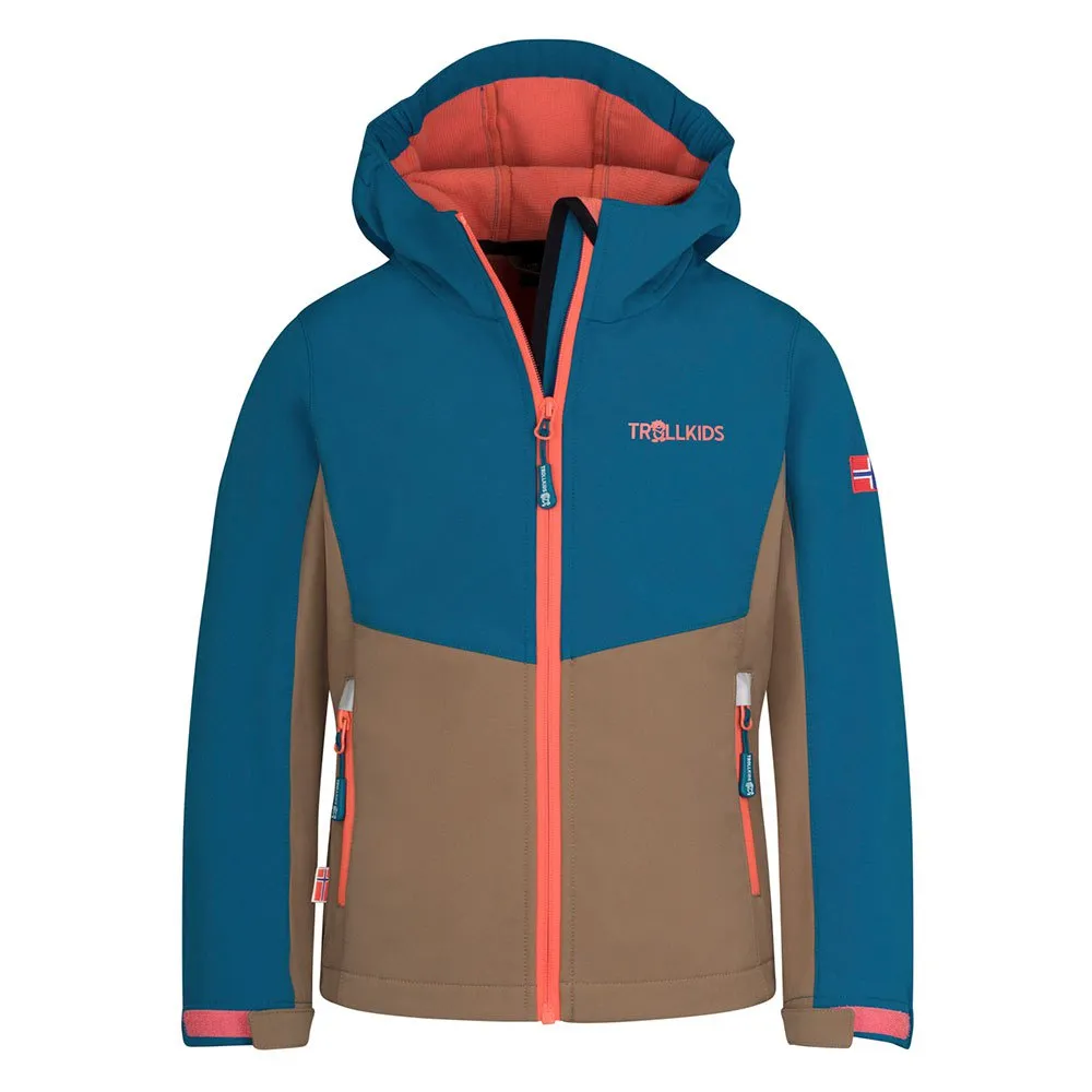 Trollkids Kristiansand Jakke Refurbished, Atlantic blue / mocca brown / glow orange 1, 176cm