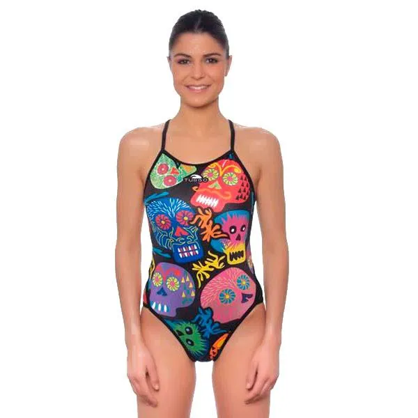Turbo Haloween Skulls Tynn Stropp Badedrakt female, Multicolor, 7-8Y