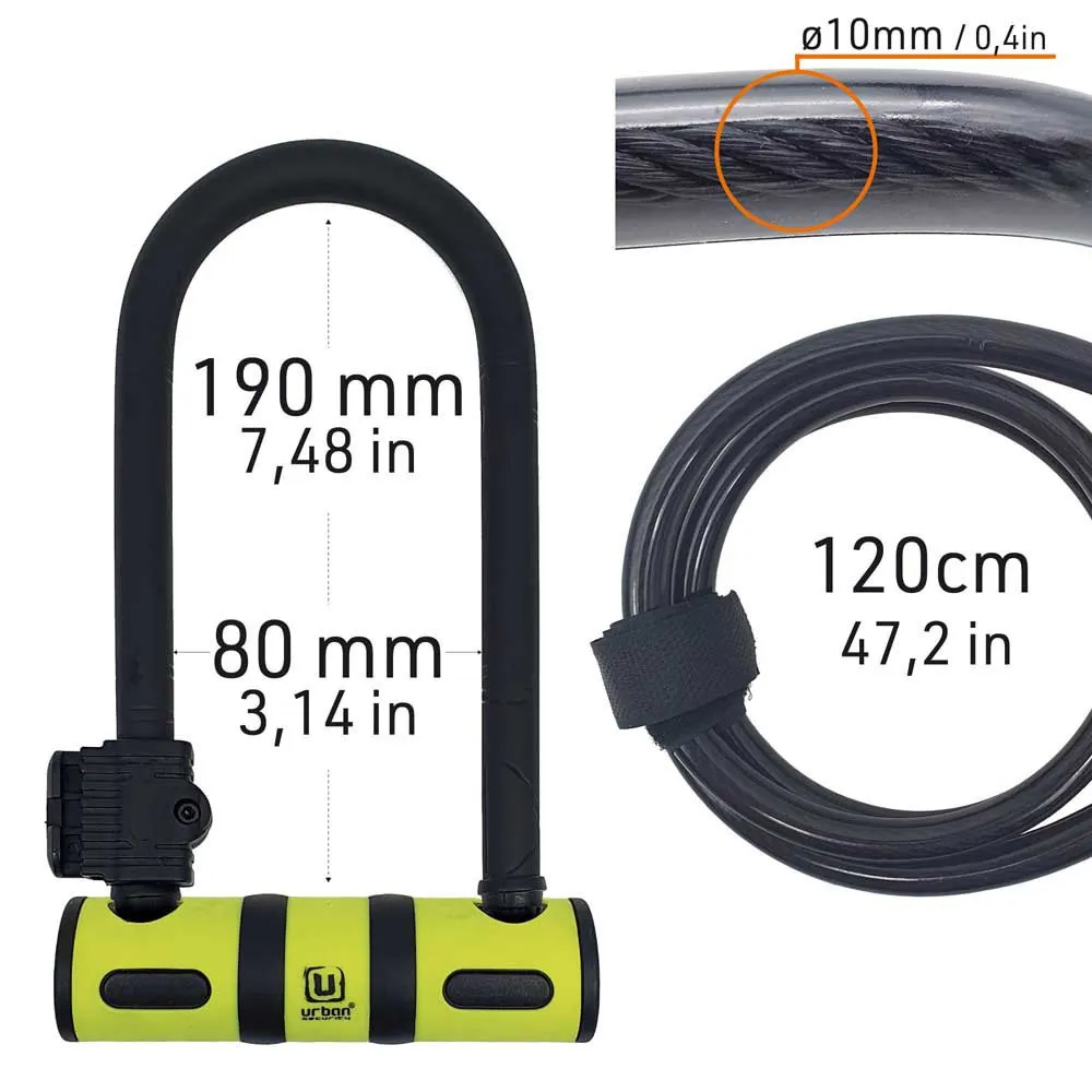 Urban Security Bracket Bk03+cable 120 U-lås, Black / yellow, 120cm