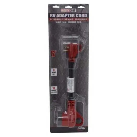 Valterra Mighty Cord Dogbone Standard Strømadapter 30.48 Cm, Black / red, Mann 15A/Kvinne 30A Valterra Mighty Cord Dogbone Standard Strømadapter 30.48 Cm, Black / red, Mann 15A/Kvinne 30A