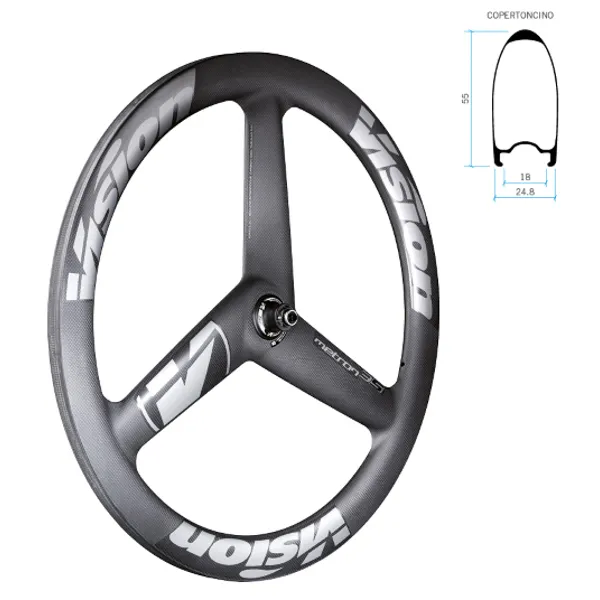 Vision Metron A9 Cl Disc Tubular Qr 3 Spoke Forhjul For Landeveissykkel, Black, 12 x 100mm